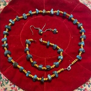 Beautiful Turquoise and Tan/yellow Beaded Jewelry Set